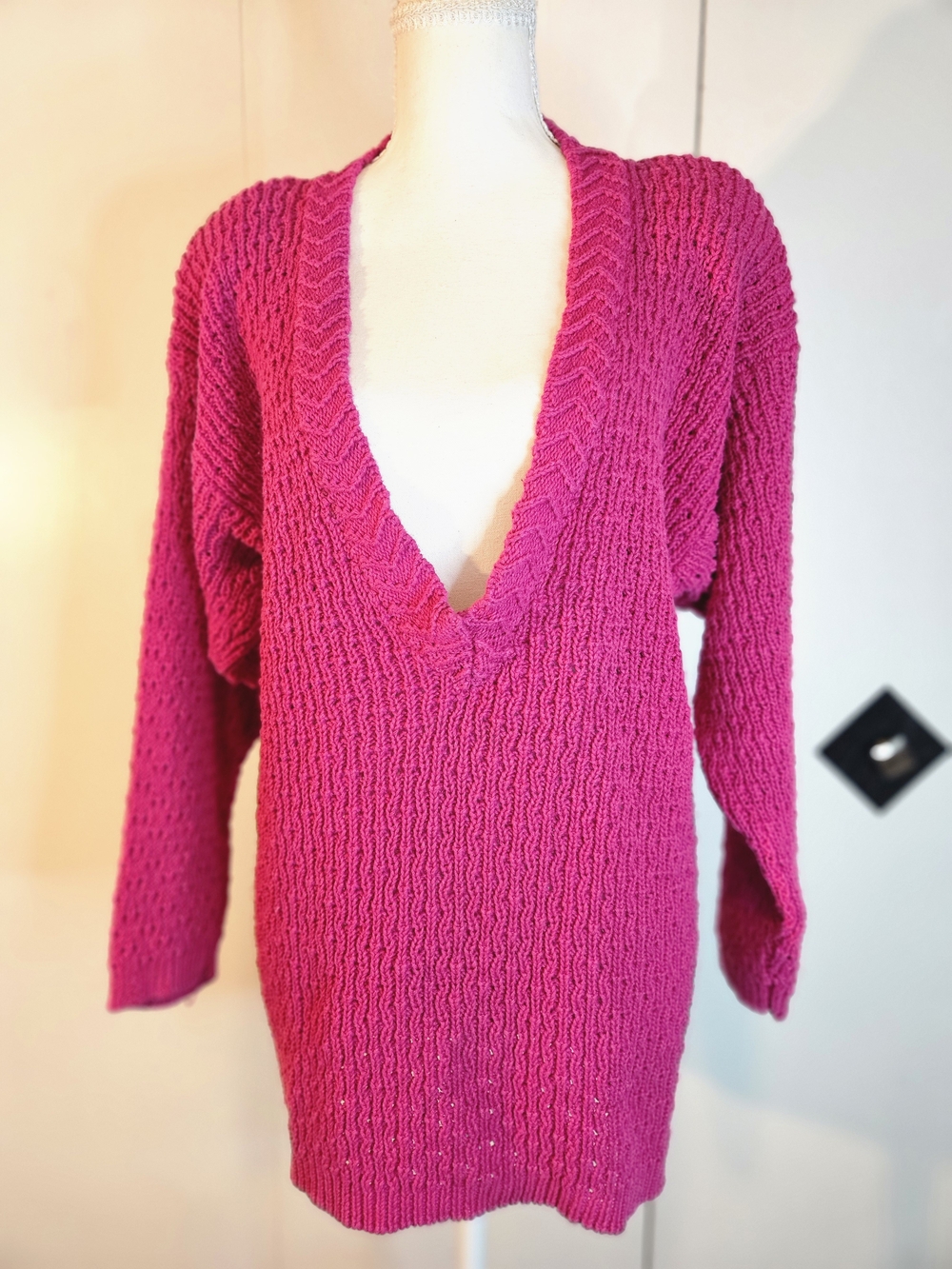 Women's Deep V-Neck Sweater in Bright Fuchsia